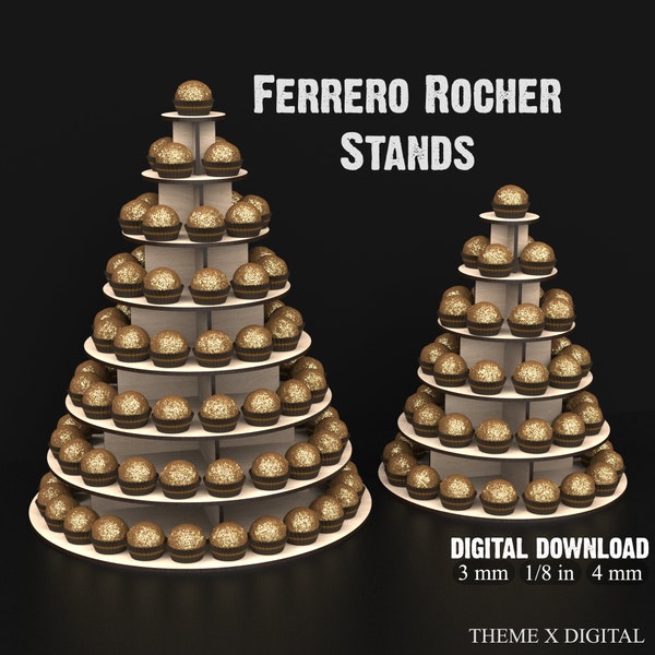 Elegant Ferrero Rocher & Cupcake Wedding Dessert Table Stand SVG Files for Laser Cutting - 6 + 8 Tier Display Stands for Special Events #139