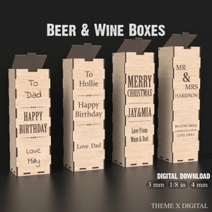 Cerveza y caja de vino svg archivos de corte láser soporte de botella de vino, caja de cerveza y caja de vino personalizada - caja de botella de vino Glowforge XTool archivos láser #070