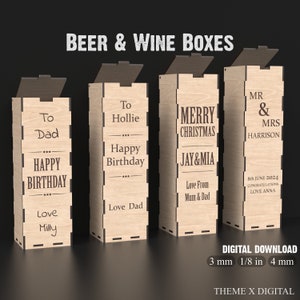 Beer & Wine Box Svg Laser Cutting Files Wine Bottle Holder, Beer Box and Custom Wine Box - Wine Bottle Box Glowforge XTool Laser Files #070