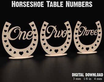 20 Horseshoe Wedding Table Numbers Svg Laser Cut Files - Table Number Template Laser Cutting Files for Weddings & Events #150