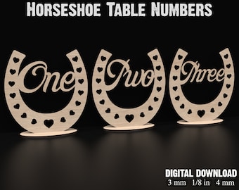 20 Horseshoe Wedding Table Numbers Svg Laser Cut Files - Table Number Template Laser Cutting Files for Weddings & Events #150