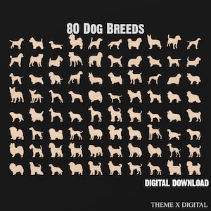80 aangepaste hond Svg-bundel lasersnijbestanden - hondenras Svg & hond silhouet Svg-bestanden - hond ornamenten voor Glowforge, XTool, Lightburn #098
