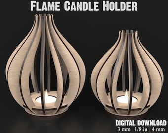 Flame LED Tea Light Candle Holder SVG Laser Cut Files - Tea Light Holder Night Light Lantern Svg Files For Wood & Acrylic Crafts #137