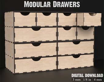 Chest Of Drawers Modular Workstation Laser Cut Svg Files - Desktop Organizer Drawers - Drawer Organizer Laser Cut Box Svg #103