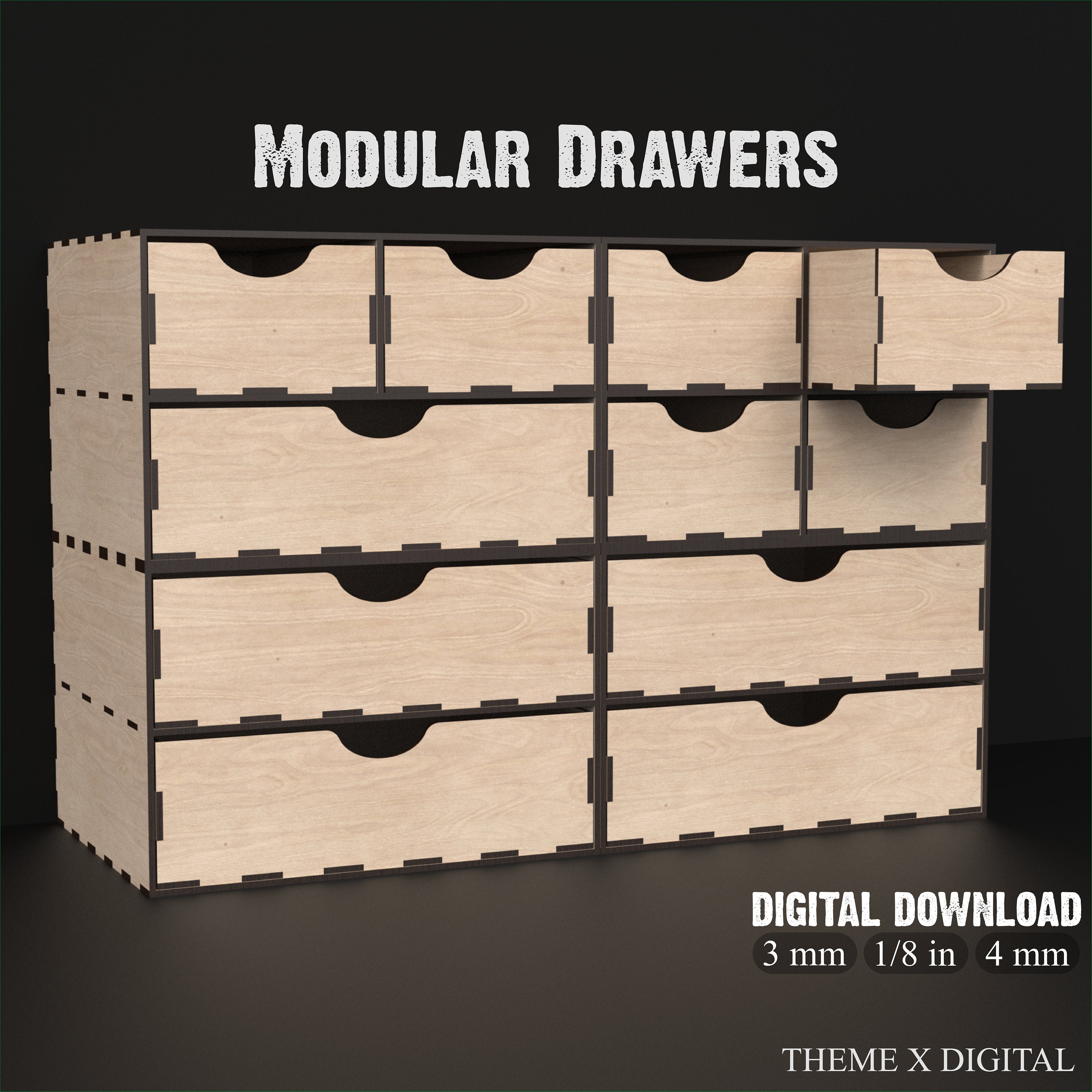 Chest of Drawers Modular Workstation Laser Cut Svg Files Desktop