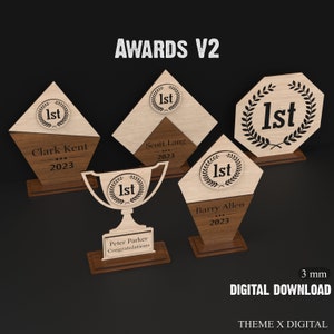5x Trofeo Premio Svg File di taglio laser V2 - File Svg di premio in acrilico e legno - File vettoriali di taglio laser in legno per Glowforge Lightburn #086