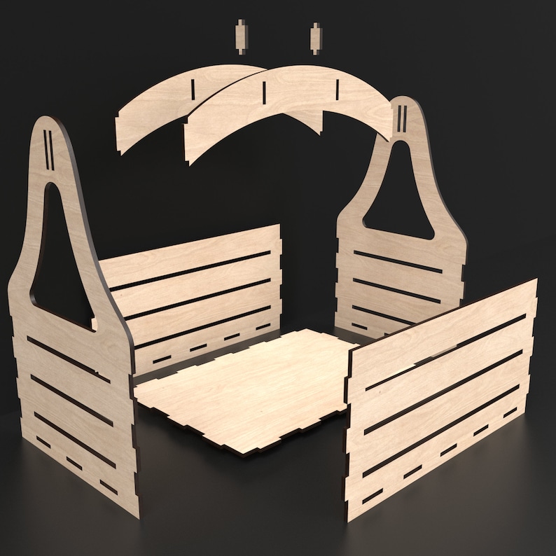 An Exploded View Of Our Flower Storage Basket With Handle made from our svg laser cutting files digital download.
