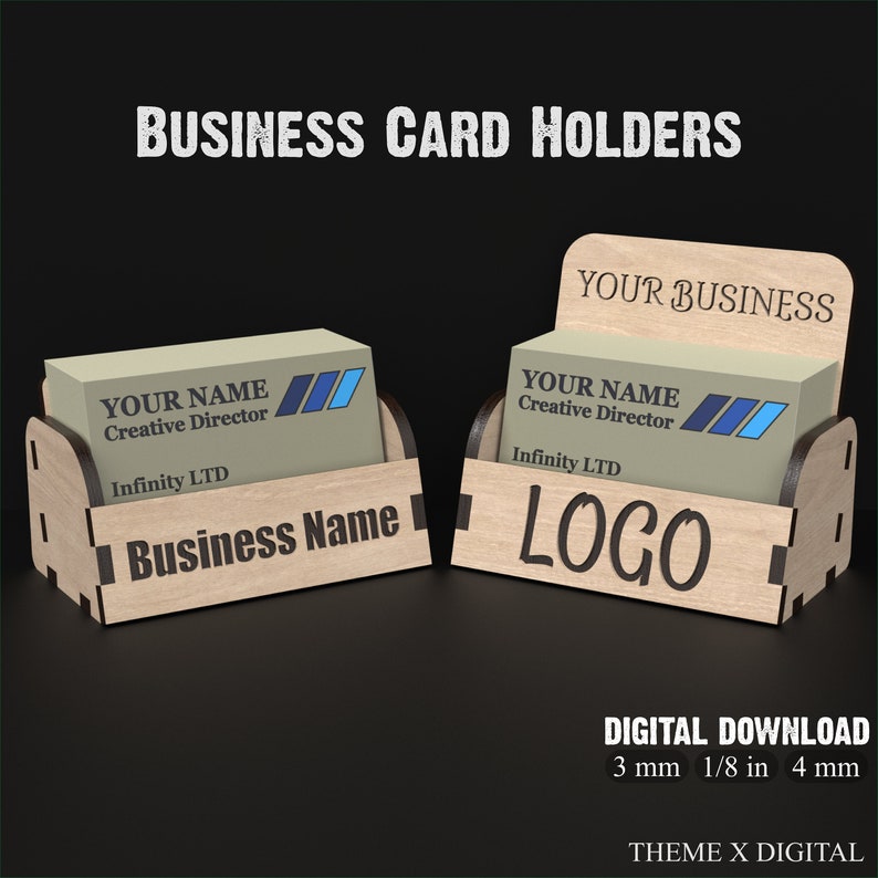2 Business Card Holders made from our Svg Laser Cutting Files Digital Download.