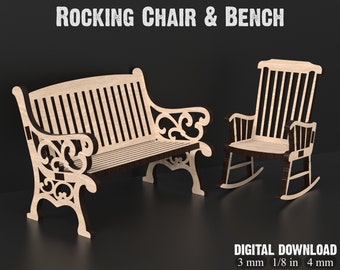Memorial Bench and Memory Rocking Chair Svg Laser Cut Files, Remembrance Memorial Set for Christmas and Weddings Save a Chair Laser Svg #030