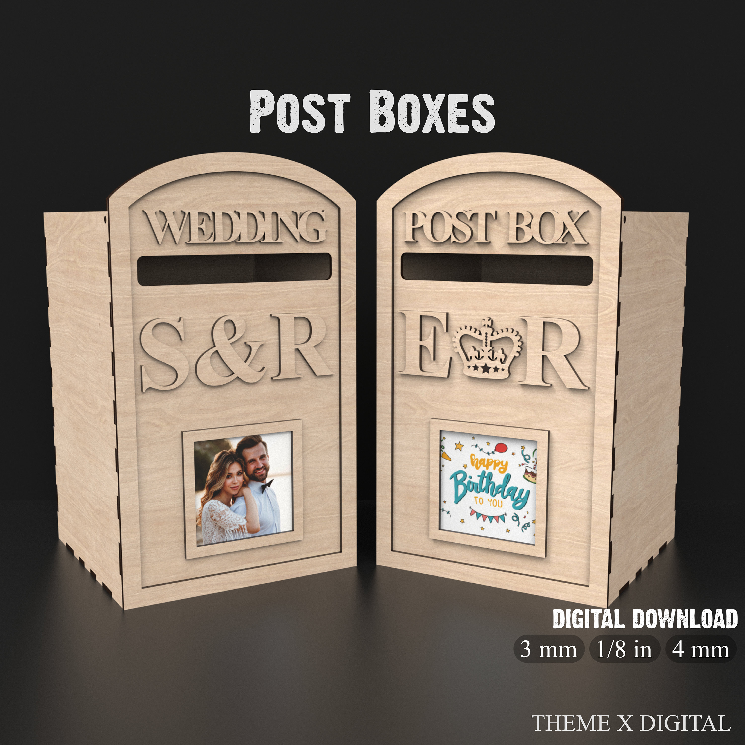 Wedding Card Box Svg Laser Cutting Files - Birthday Card Box Svg Files - Wooden Card Box For Wedding - Glowforge XTool Lightburn etc #089