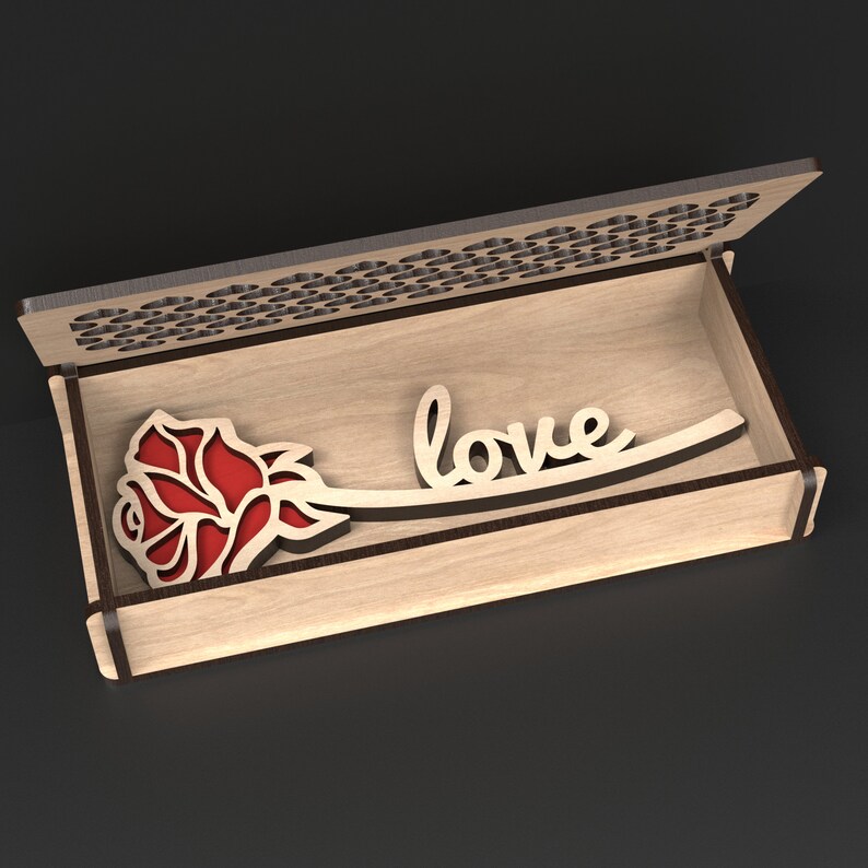 Heart Box With Rose Valentine Gift made from our laser cutting files digital download.