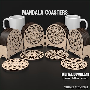 Sous-verre mandala SVG fichiers de découpe laser avec boîte de rangement - mandala polyvalent pour sous-bocks et art mural - fichiers vectoriels laser #125