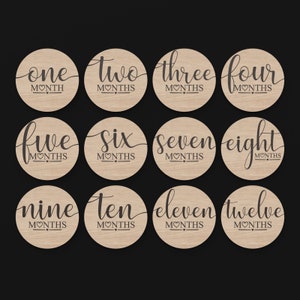 12 Month Baby Milestone Discs made from our Svg Laser Cutting Files Digital Download.