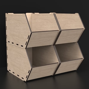 4 Wooden Laser Cut Large Stackable Storage Bin Boxes Desktop Organizers made from our Svg Laser Cut Files Digital Download