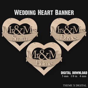 M. et Mme coeur personnalisé mariage coeur fichiers de découpe laser SVG - M. et Mme coeur signalétique de mariage et cadeaux de mariage fichiers laser Svg #145