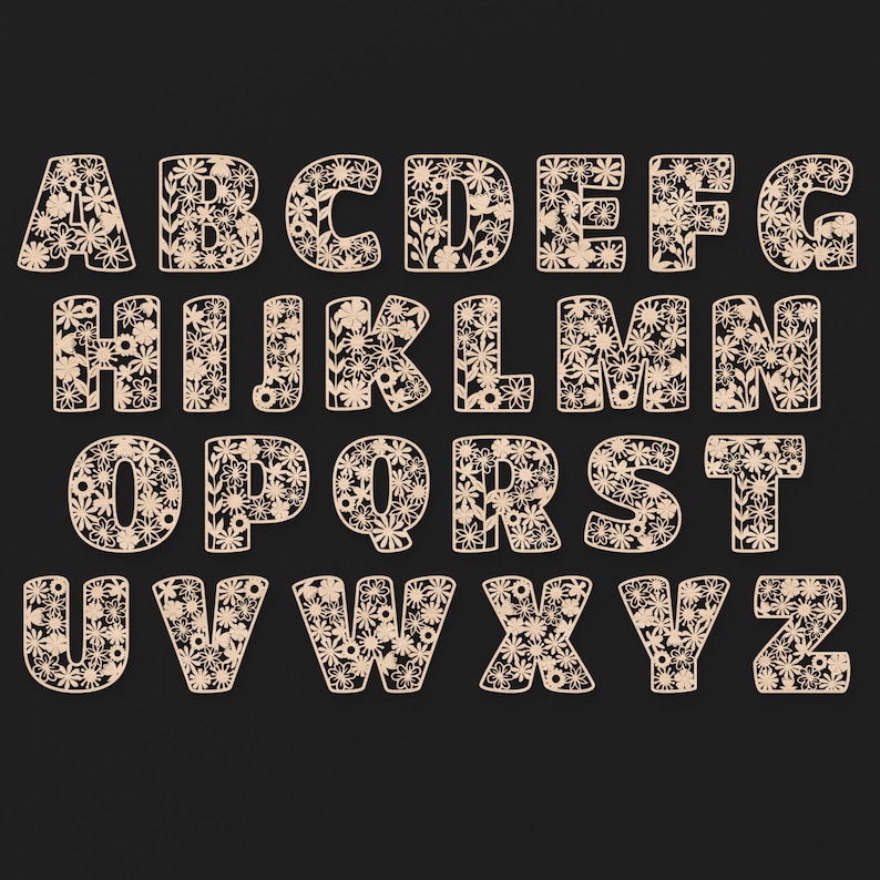 A - Z Alphabet Of Our Wooden Flower Letters made from our Svg laser cutting files digital download.