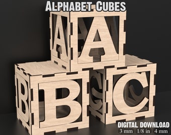 3D Alphabet Box A-Z Laser Cut Files, Alphabet Letter Box File, 3D Svg Letter Template for Glowforge, Lightburn, XTool etc #032