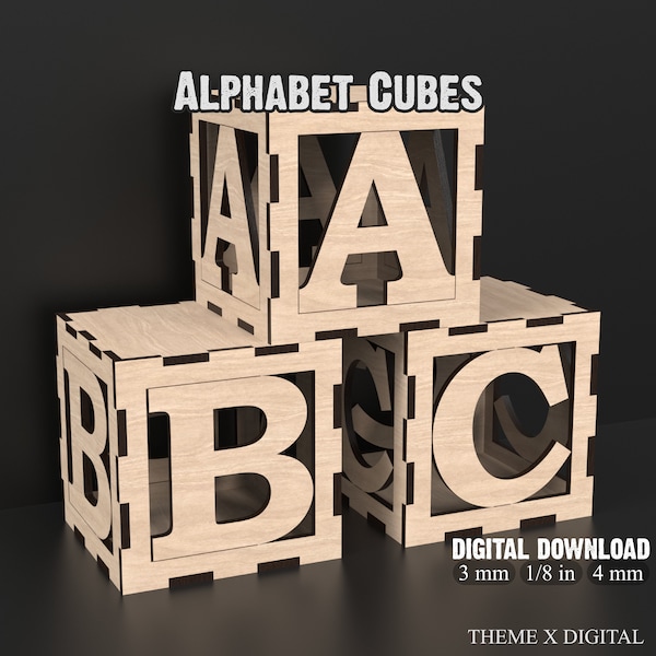 3D Alphabet Box A-Z Laser Cut Files, Alphabet Letter Box File, 3D Svg Letter Template for Glowforge, Lightburn, XTool etc #032