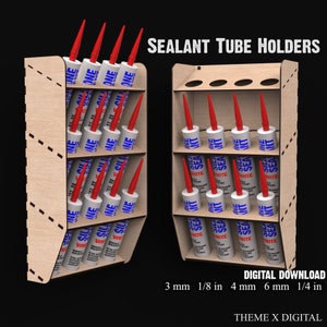 Silicone & Caulk Tube Holder Storage Rack Svg Laser Cutting Files - Sealant Tube Holder voor houtbewerkingsworkshops en garageopslag #167