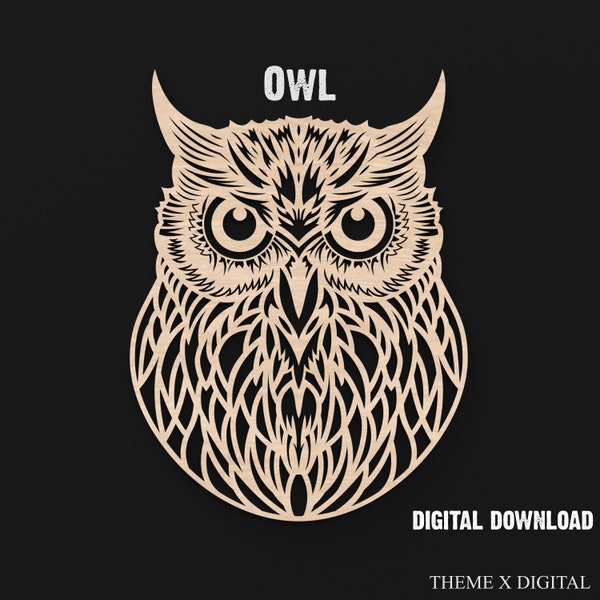 Fichiers découpés au laser Svg hibou - ornement de chouette effraie des cloches - chouette maison forêt art mural fichiers Svg laser pour Glowforge, Lightburn, XTool etc. #099