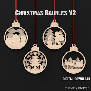 Kerstballen Svg lasersnijden bestanden V2, kerstboom Svg Craft hangende boomornamenten, kerstballen voor XTool, Lightburn etc #085