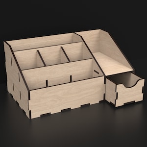 Laser Cut Desktop Organizer made from our Svg Laser Cutting Files Digital Download.