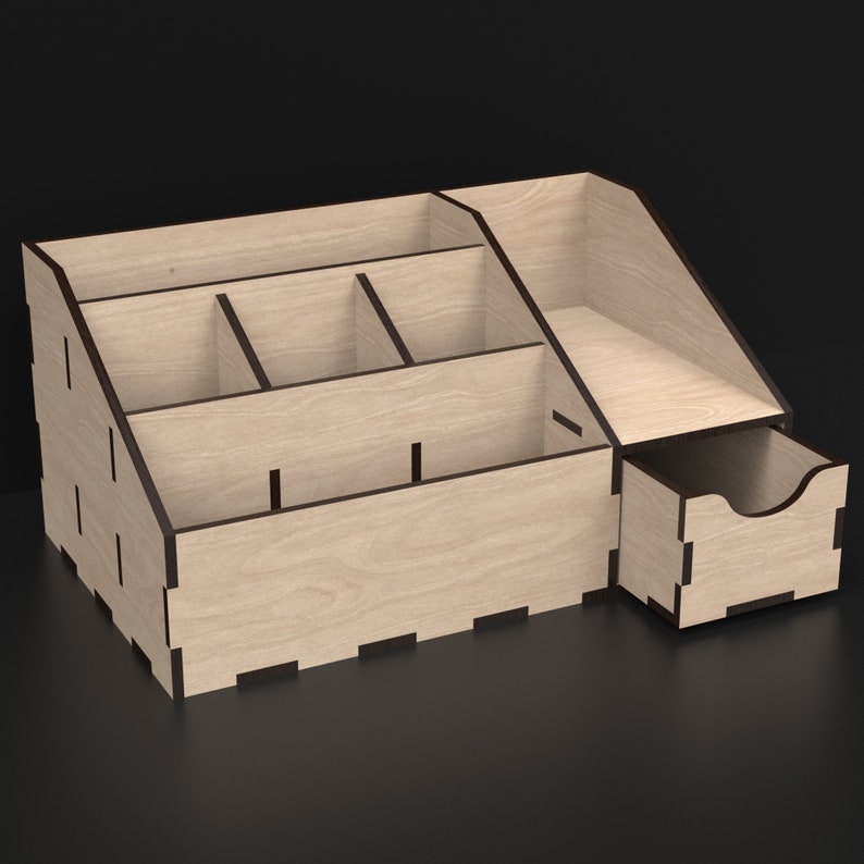 Laser Cut Desktop Organizer made from our Svg Laser Cutting Files Digital Download.