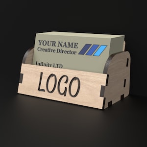 A Business Card Display Holder made from our Svg Laser Cutting Files Digital Download.