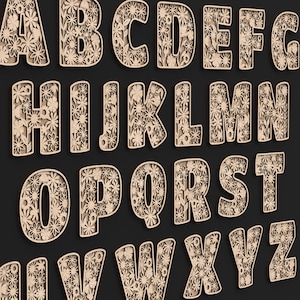 A - Z Alphabet Of Our Floral 3D Wooden Letters made from our Svg laser cutting files digital download.