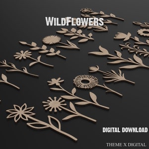 20 fichiers de découpe laser Svg de fleurs sauvages, fichiers de découpe laser Svg de fleurs de mois de naissance, fichiers vectoriels Svg botaniques pour la découpe laser du bois #011