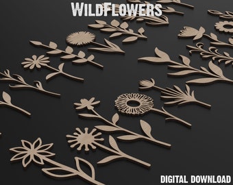 20x Wildblumen SVG Laser Cut Dateien, Geburtsmonat Blumen SVG Laser Cut Dateien, Botanische SVG Vektor-Dateien für Holz Laserschnitt #011