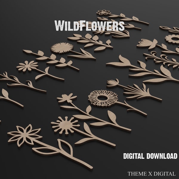 20x Wildblumen SVG Laser Cut Dateien, Geburtsmonat Blumen SVG Laser Cut Dateien, Botanische SVG Vektor-Dateien für Holz Laserschnitt #011