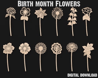 12 Birth Month Flower Svg Laser Cut Files - 12 Wooden Birth Month Flowers Laser Cutting Files - 3D Flower Files For Glowforge Lightburn #095