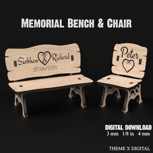 Memorial Bench and Memory Chair Svg Laser Cut Files V2 - Rustic Garden Bench & Chair Remembrance Memorial Set for Christmas and Wedding #092