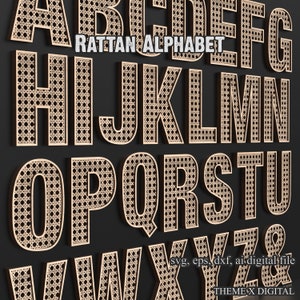 Letras de vime Alfabeto Svg Arquivos de corte a laser, letras A-Z Svg e números 0-9 Svg para Glowforge XTool Lightburn etc #023