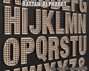 Lettres en rotin Alphabet Svg Fichiers de découpe laser, Lettres A-Z Svg et Chiffres 0-9 Svg pour Glowforge XTool Lightburn etc #023