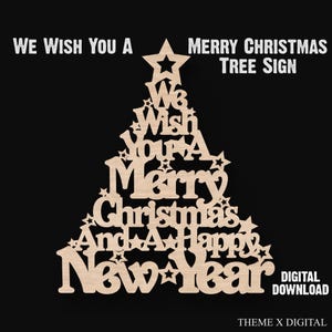 Wij wensen je een vrolijk kerstfeest teken SVG lasersnijden bestanden - gelukkig nieuwjaar laser gesneden teken voor XTool, Glowforge, Lightburn etc #184
