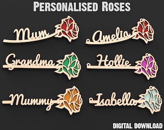 Personalized Rose Svg Laser Cutting Files, 2 Layered Rose Svg Files, Forever Rose Svg with Video Tutorial Included - Glowforge, XTool #036