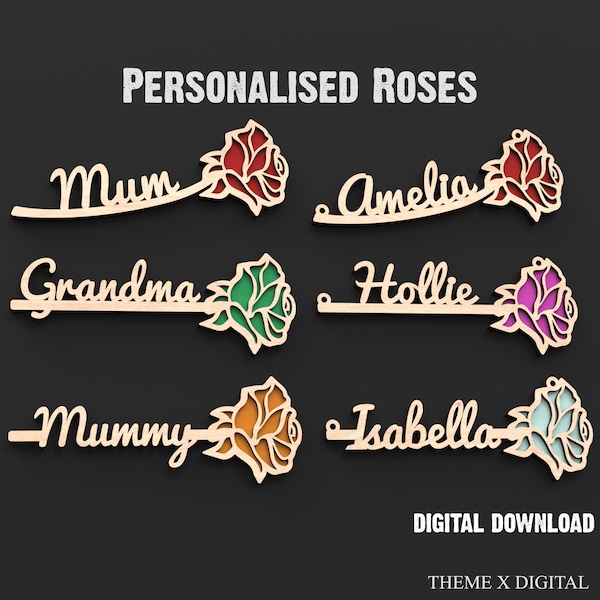Personalized Rose Svg Laser Cutting Files, 2 Layered Rose Svg Files, Forever Rose Svg with Video Tutorial Included - Glowforge, XTool #036