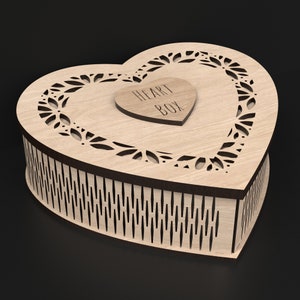 Our Laser Cut and Engraved Wooden Heart Box with Lid made from our Svg laser cutting files digital download.