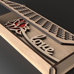 Valentine Svg File - Heart Box With Rose made from our laser cutting files digital download.