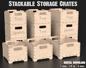 3 Stackable Storage Box Svg Laser Cutting Files - Stackable Wooden Box Svg Files For Glowforge Lightburn XTool etc #078