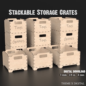 3 archivos de corte láser svg de caja de almacenamiento apilable - Archivos svg de caja de madera apilable para Glowforge Lightburn XTool, etc. #078