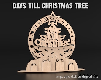 Days Till Christmas Countdown Calendar Laser Cut Files Glowforge svg file dxf svg bundle digital download #014