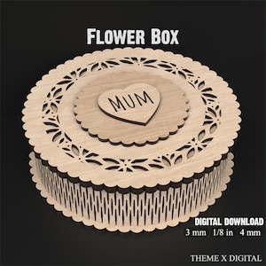 Caja del Día de la Madre - Flower Girl Box SVG Archivos de corte láser - Caja de flores de madera con archivos svg de tapa ideales para regalos y recuerdos #133