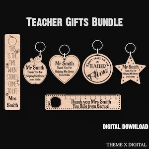 Conjunto de 6 archivos de corte láser SVG para profesor de llavero, marcador y regla personalizados, Clase de 2024, Llavero de agradecimiento al profesor, Archivos Svg #171