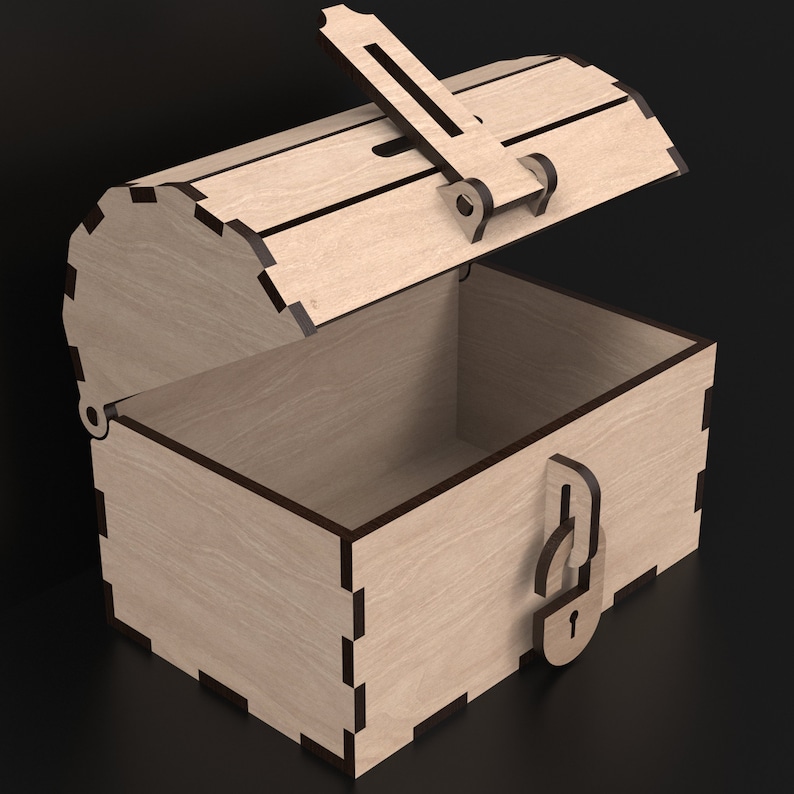 Kids Wooden Chest & Piggy Bank for boys, crafted with our digital SVG Laser Cutting Files, available for instant download.