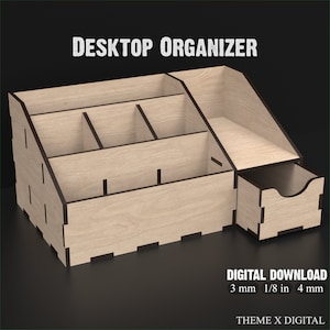 Organisateur de bureau Fichiers de découpe laser SVG - Organisateur de bureau et unité de stockage de bureau Fichiers laser - Organisateur de bureau Laser Cut Box #112