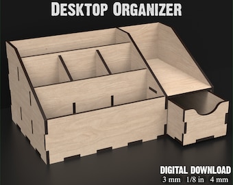 Desk Organizer Svg Laser Cutting Files - Desktop Organizer & Desktop Storage Unit Laser Files - Office Organizer Laser Cut Box #112