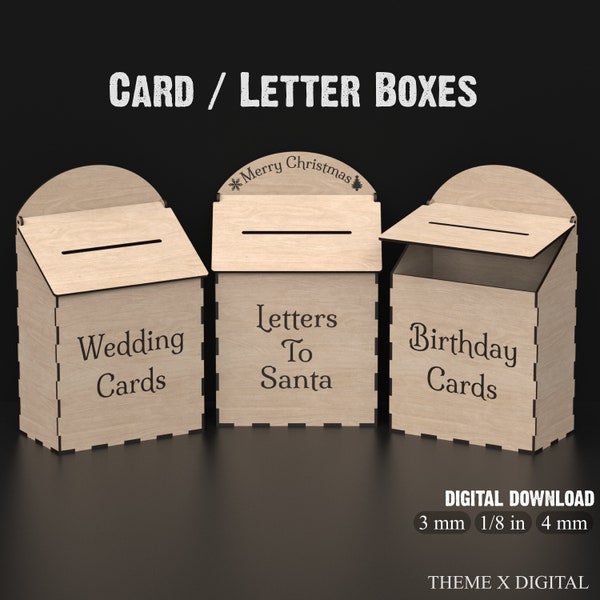 Wedding Card Box Svg Laser Cutting Files - Letters To Santa Post Box Svg Files - Birthday Card Box For Glowforge XTool Lightburn etc #083